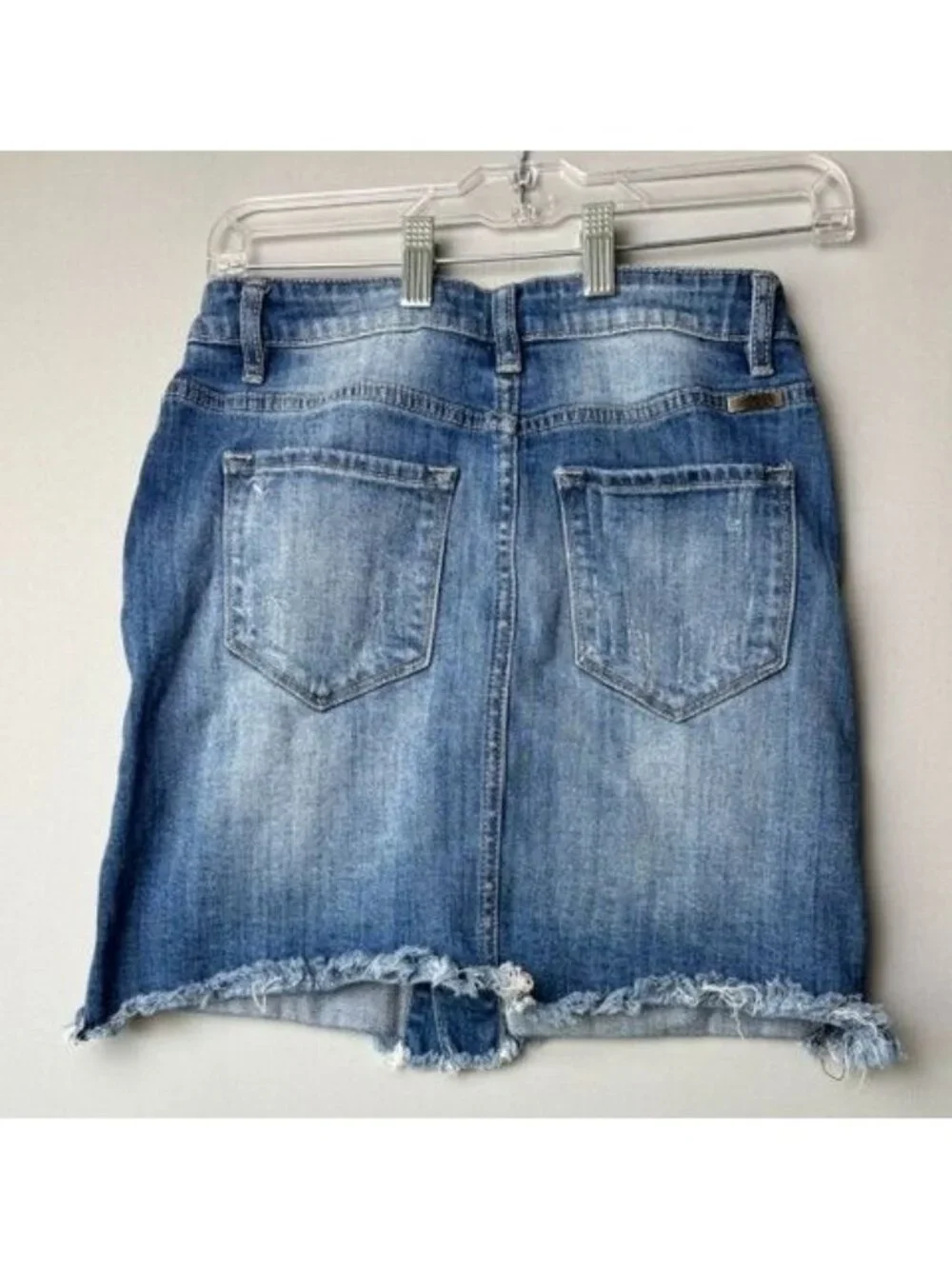 Kancan Women's Medium Denim Mini Skirt Button Front Distressed Y2K